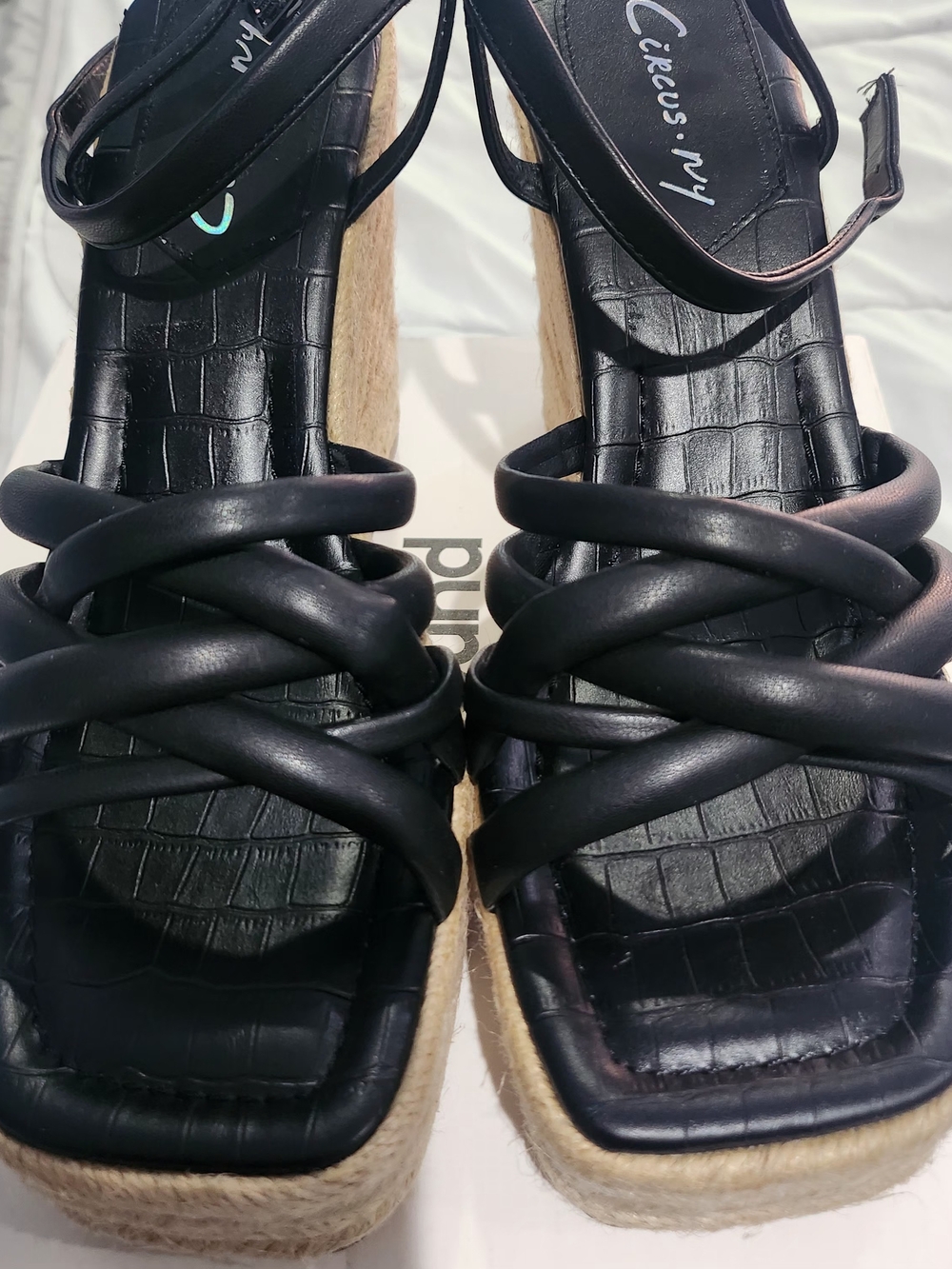 New Circus by Sam Edelman Black Braided-Strap Espadrille Platform Sandals